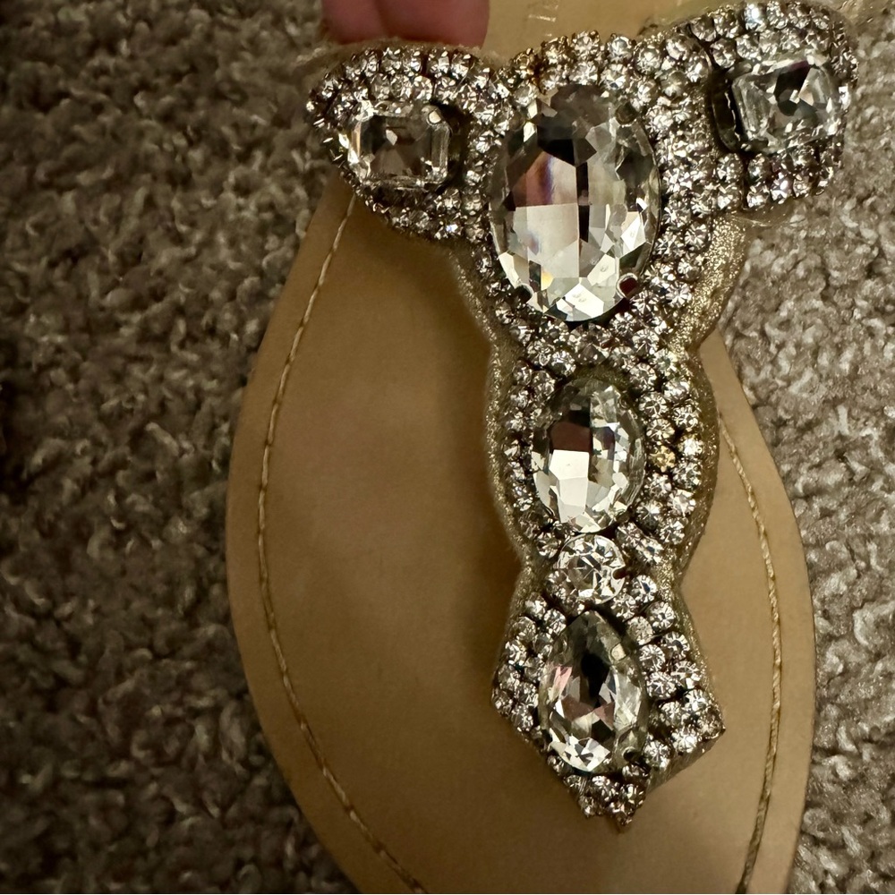 Ivanka Trump Rhinestone Gemstone Sandals Summer Neutral Taupe Tan Beige - Picture 2 of 8
